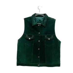 Agapo Western Vest Green Suede Leather Waistcoat Floral Embroidery Women’s 1X